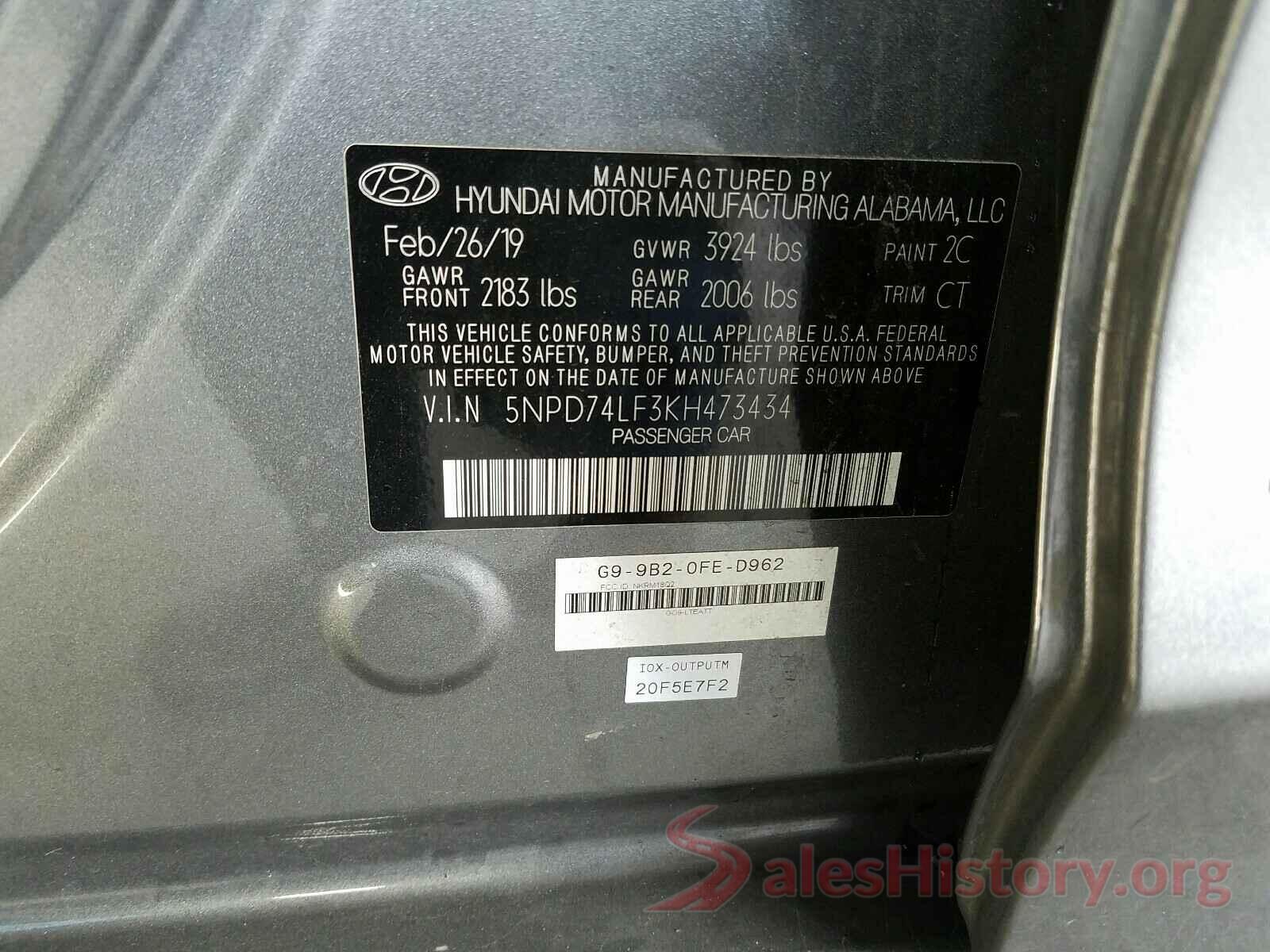 5NPD74LF3KH473434 2019 HYUNDAI ELANTRA