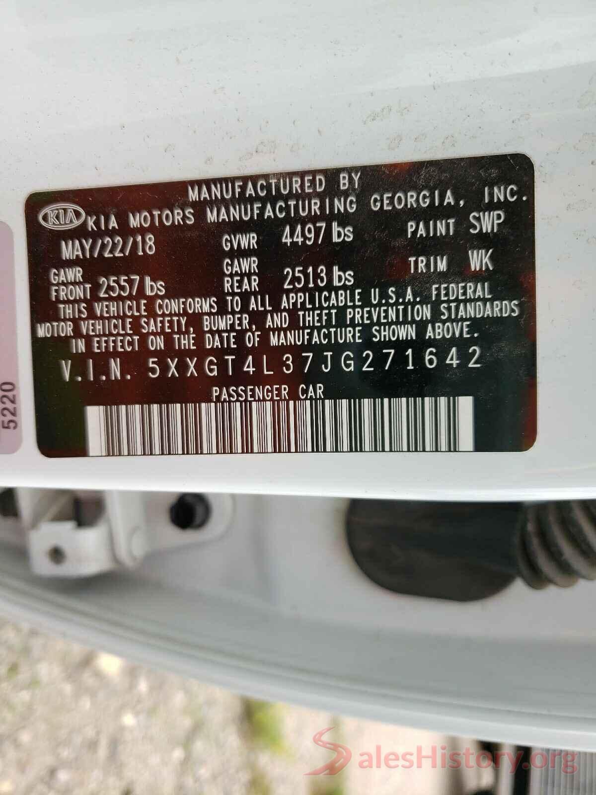 5XXGT4L37JG271642 2018 KIA OPTIMA