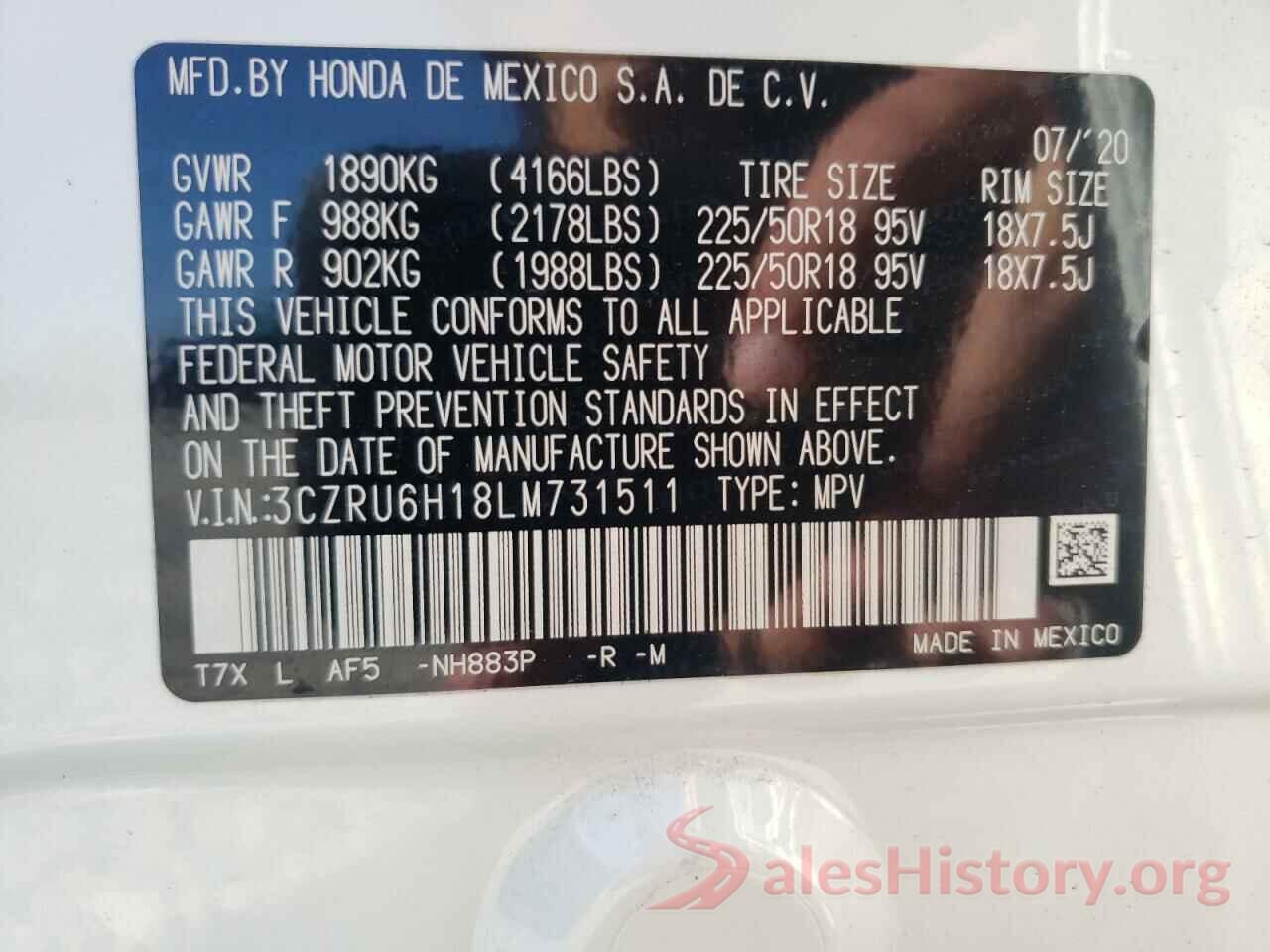 3CZRU6H18LM731511 2020 HONDA HR-V