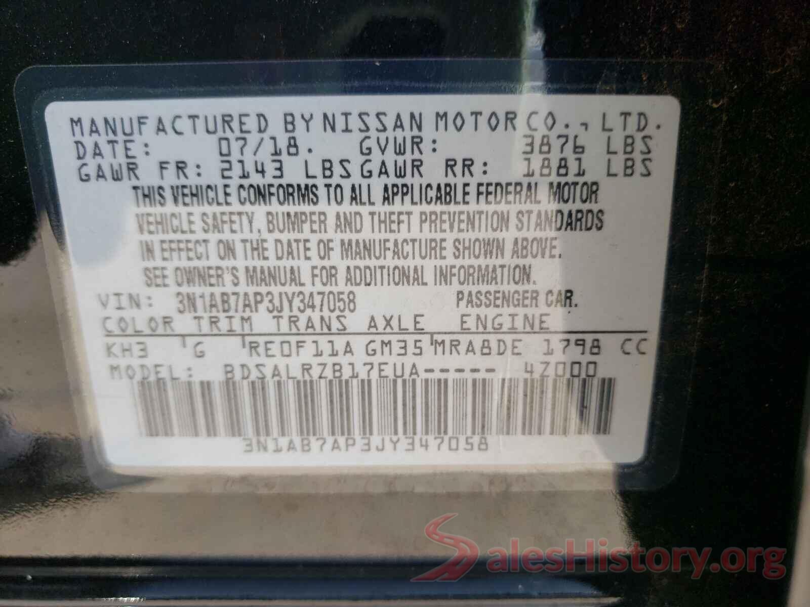 3N1AB7AP3JY347058 2018 NISSAN SENTRA