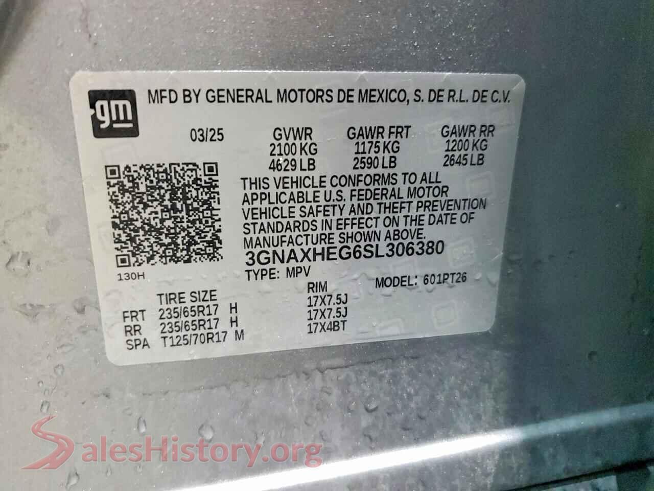 2025 CHEVROLET EQUINOX VIN 3GNAXHEG6SL306380, trunk area