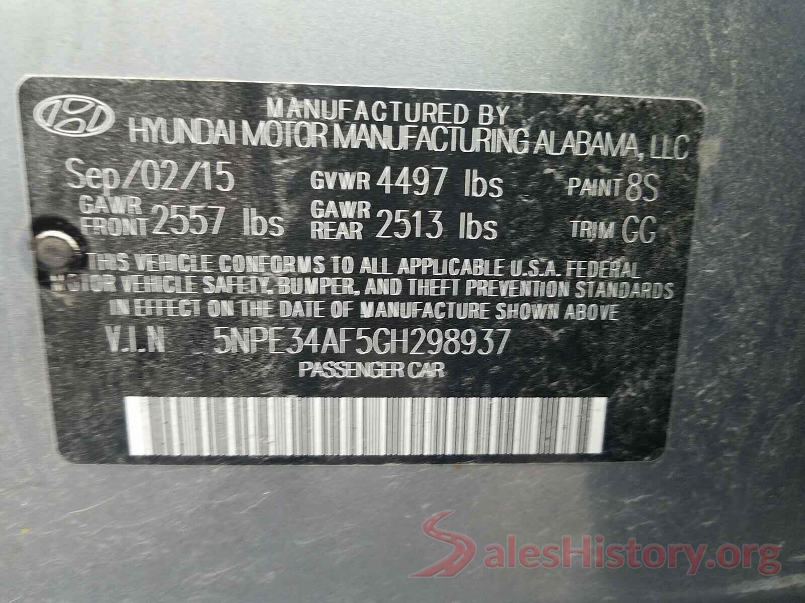 5NPE34AF5GH298937 2016 HYUNDAI SONATA