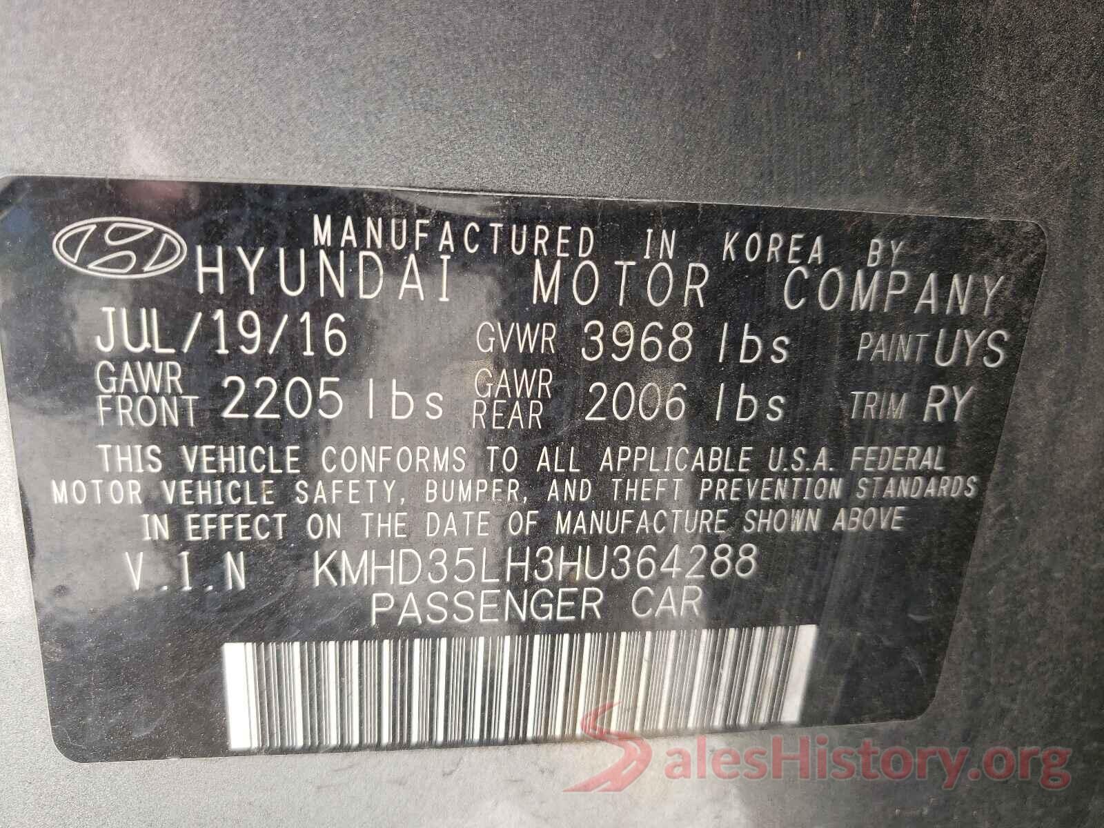 KMHD35LH3HU364288 2017 HYUNDAI ELANTRA