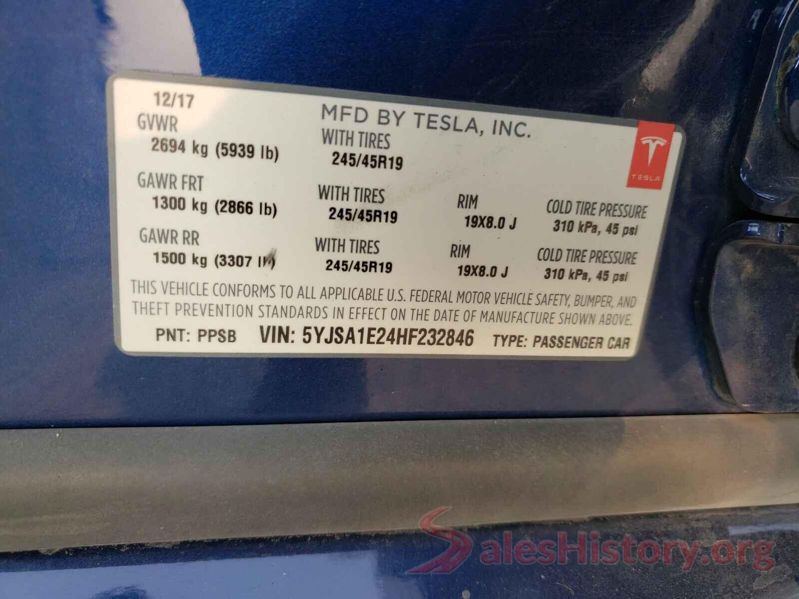 5YJSA1E24HF232846 2017 TESLA MODEL S