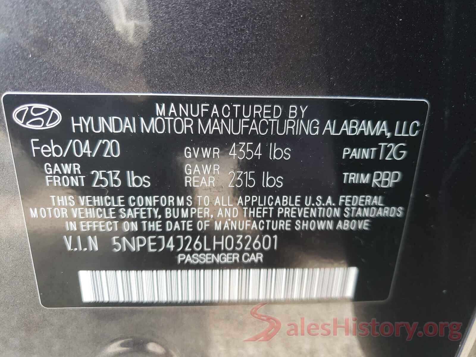 5NPEJ4J26LH032601 2020 HYUNDAI SONATA