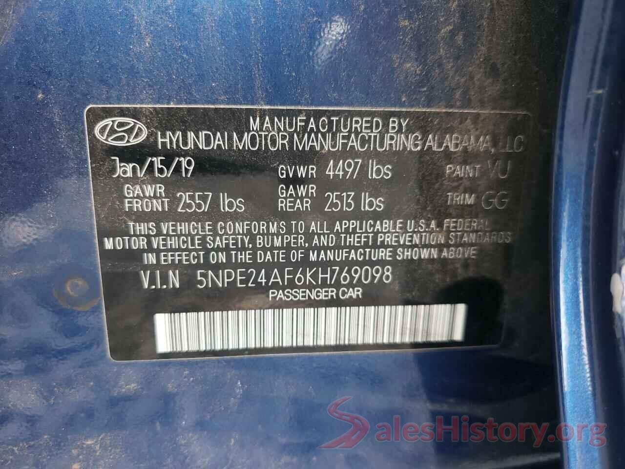 5NPE24AF6KH769098 2019 HYUNDAI SONATA