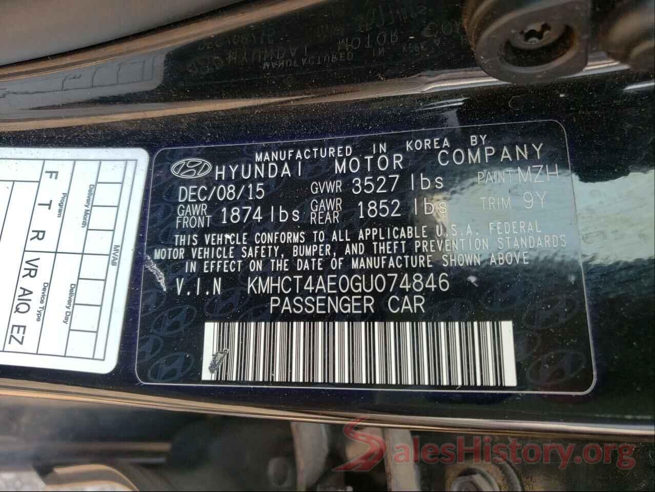 KMHCT4AE0GU074846 2016 HYUNDAI ACCENT