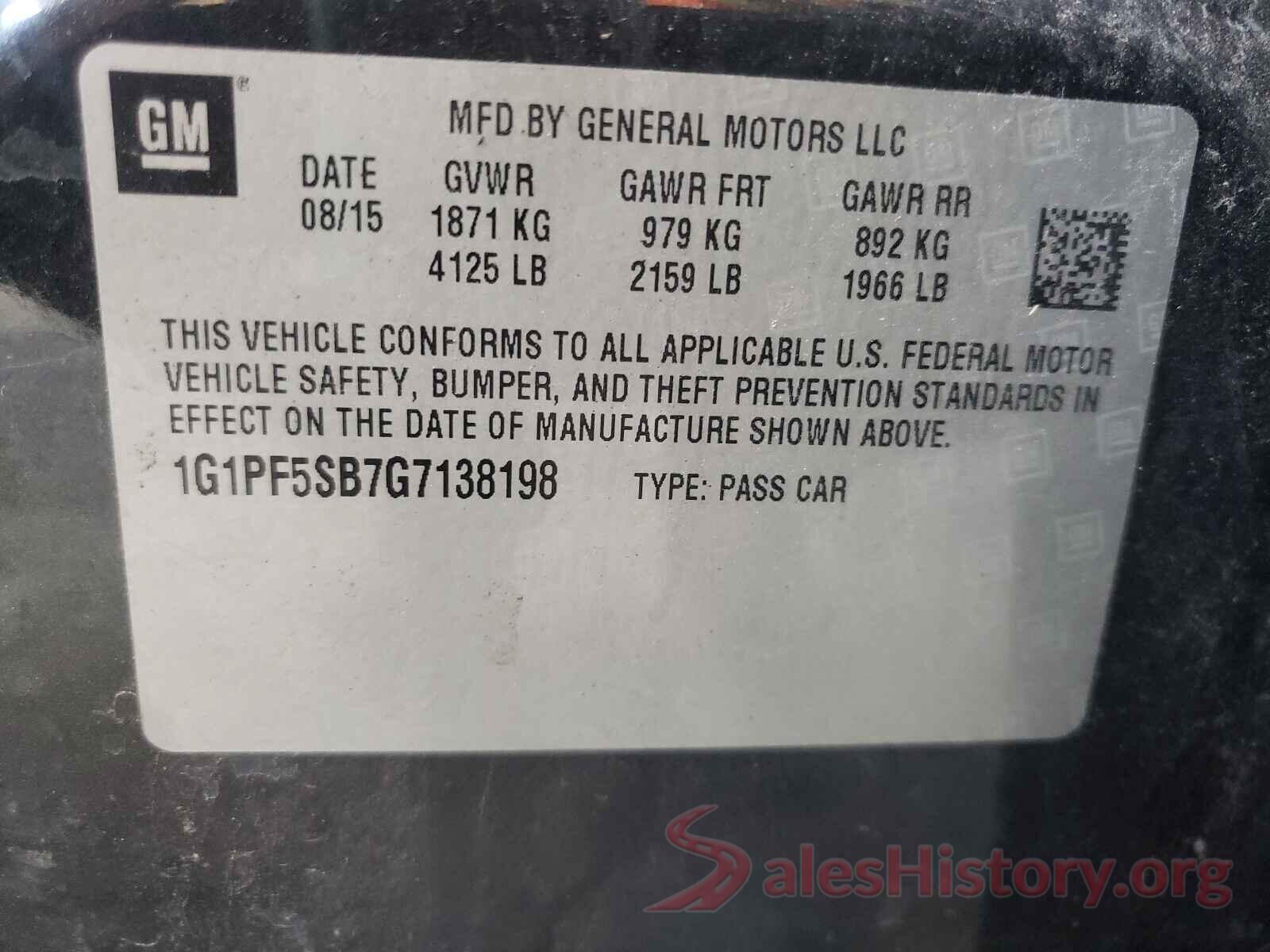 1G1PF5SB7G7138198 2016 CHEVROLET CRUZE