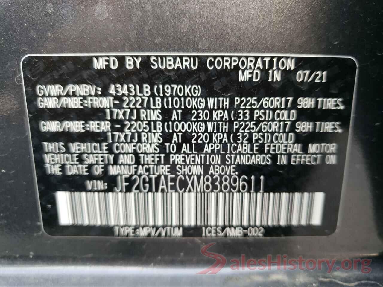 JF2GTAECXM8389611 2021 SUBARU CROSSTREK