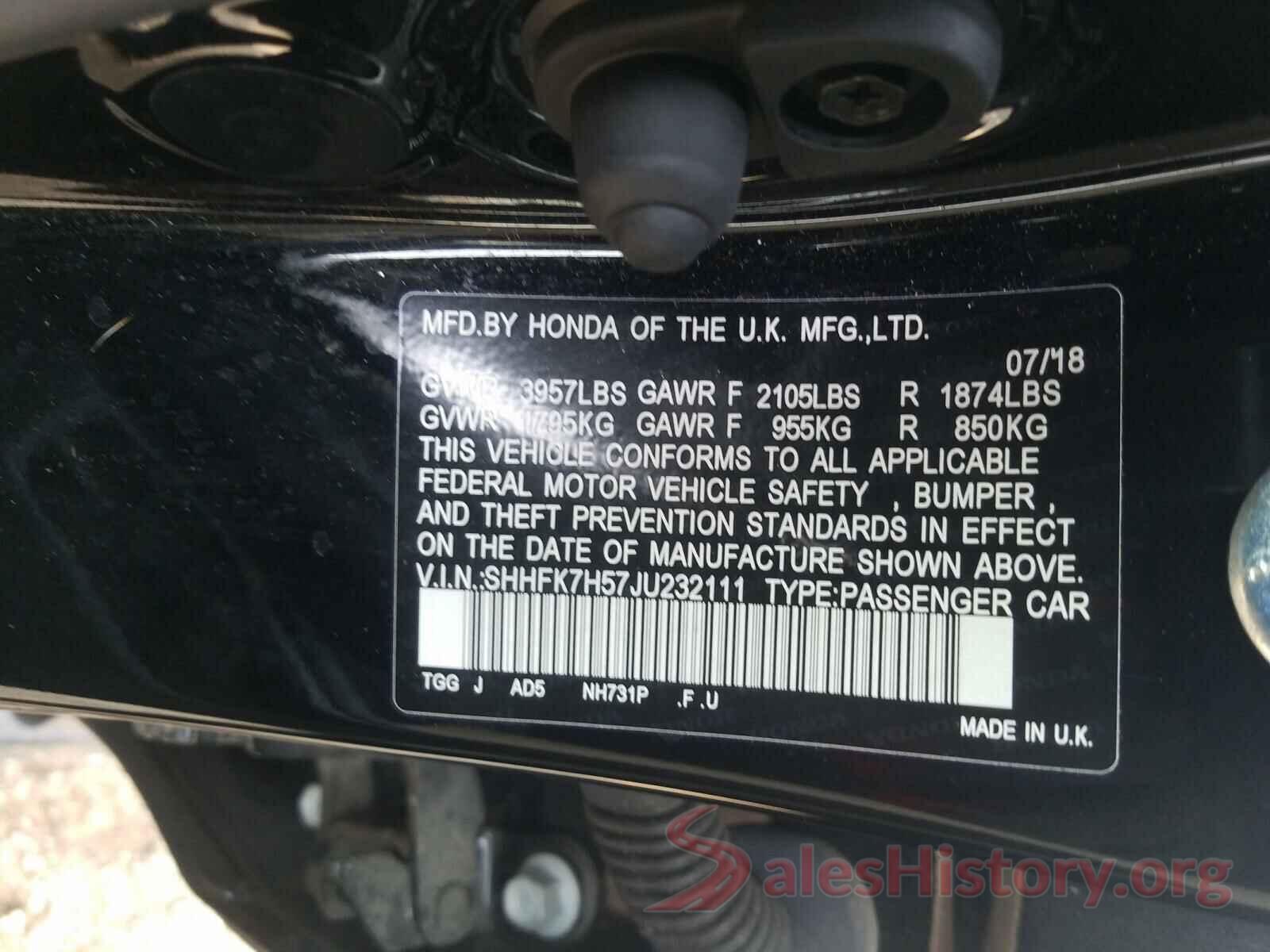 SHHFK7H57JU232111 2018 HONDA CIVIC