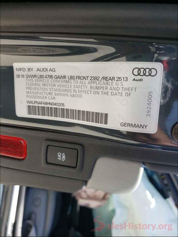 WAUFNAF48HN040205 2017 AUDI A4