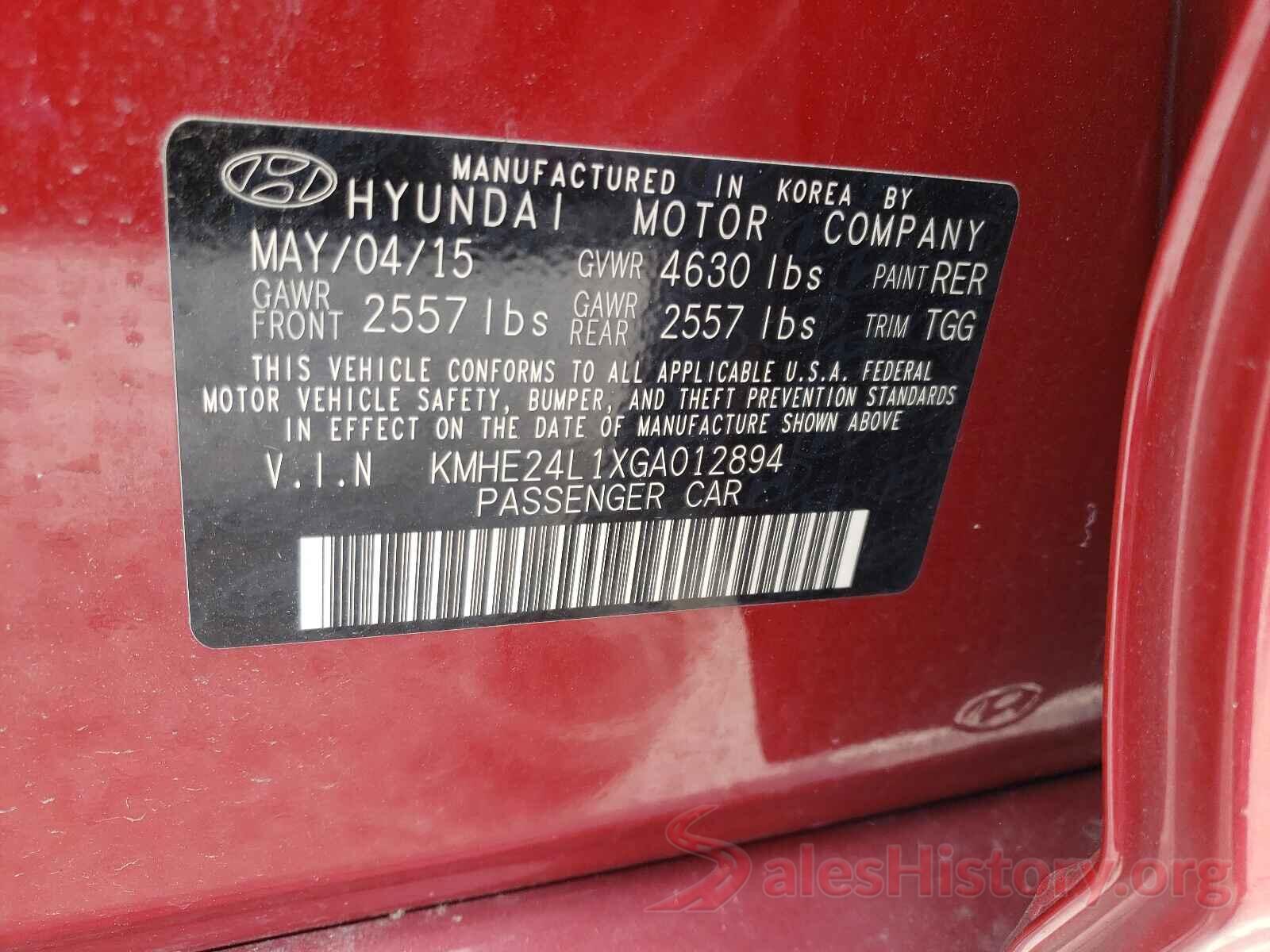 KMHE24L1XGA012894 2016 HYUNDAI SONATA