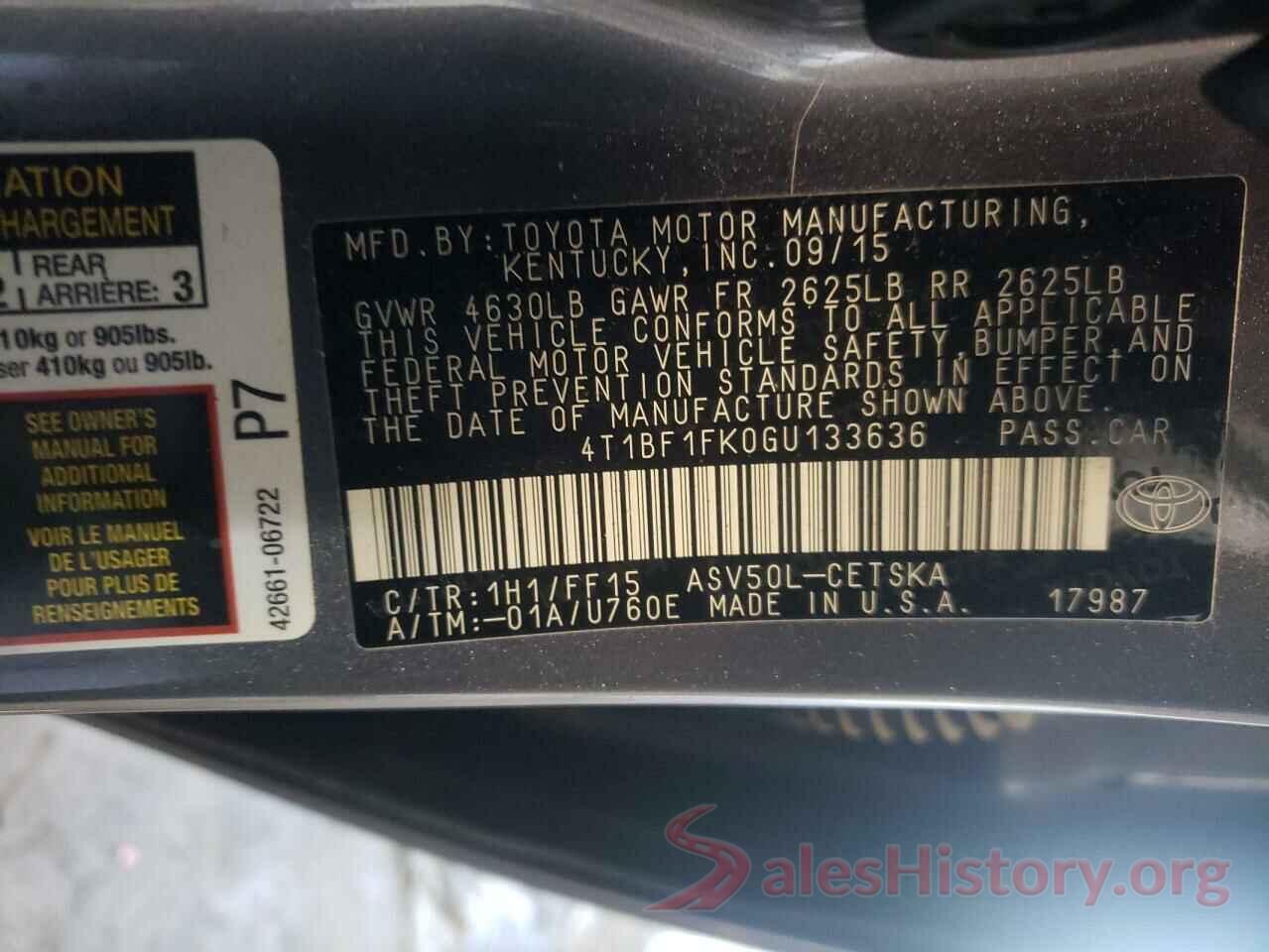 4T1BF1FK0GU133636 2016 TOYOTA CAMRY