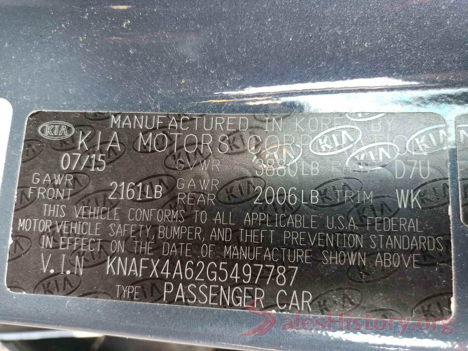 KNAFX4A62G5497787 2016 KIA FORTE