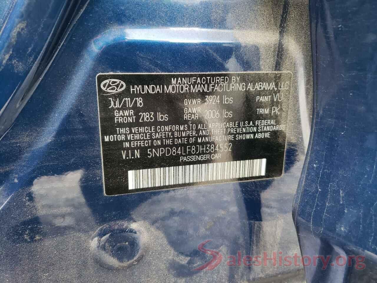 5NPD84LF8JH384552 2018 HYUNDAI ELANTRA