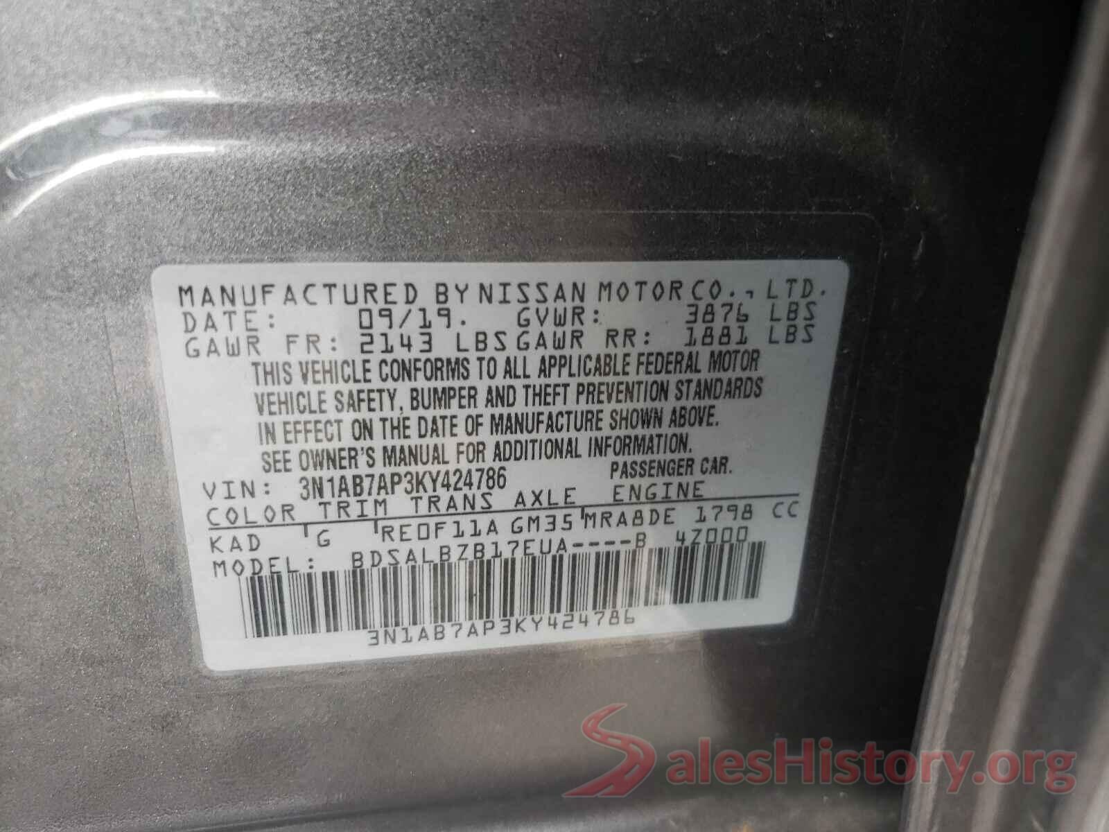 3N1AB7AP3KY424786 2019 NISSAN SENTRA