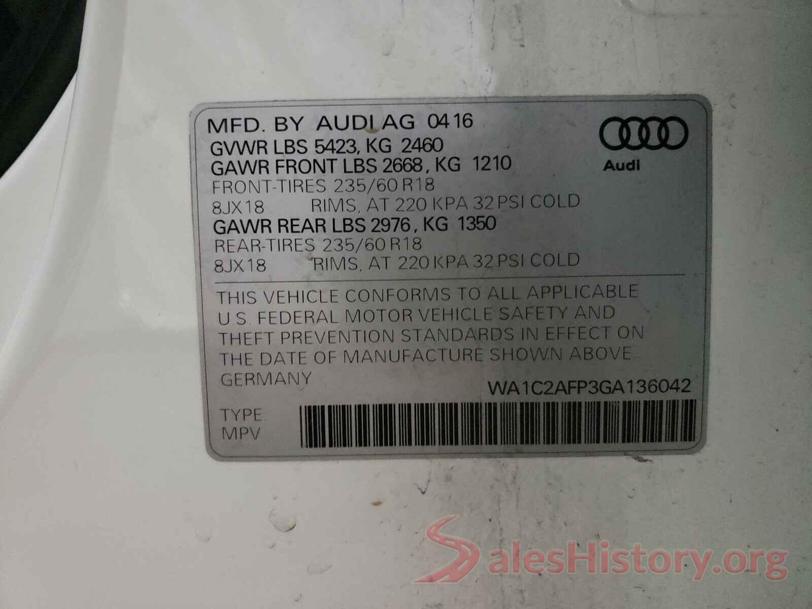 WA1C2AFP3GA136042 2016 AUDI Q5