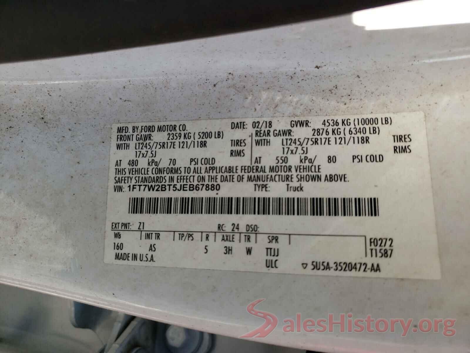 1FT7W2BT5JEB67880 2018 FORD F250