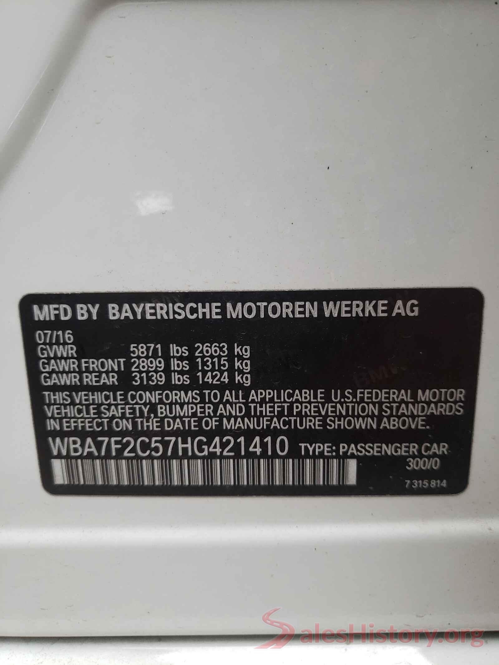 WBA7F2C57HG421410 2017 BMW 7 SERIES