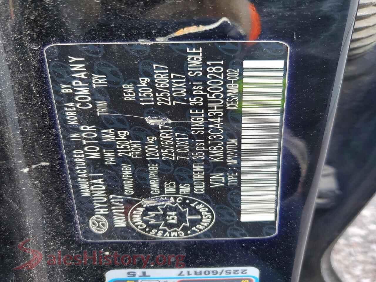 2017 HYUNDAI TUCSON VIN KM8J3CA43HU500281, damage close-up