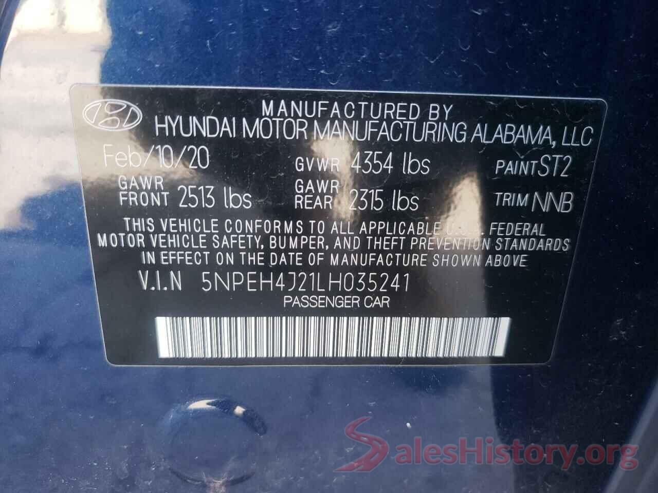 5NPEH4J21LH035241 2020 HYUNDAI SONATA