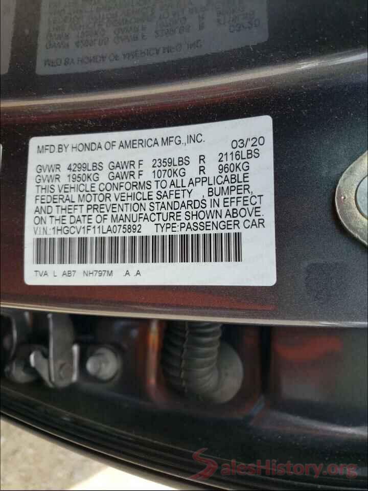 1HGCV1F11LA075892 2020 HONDA ACCORD