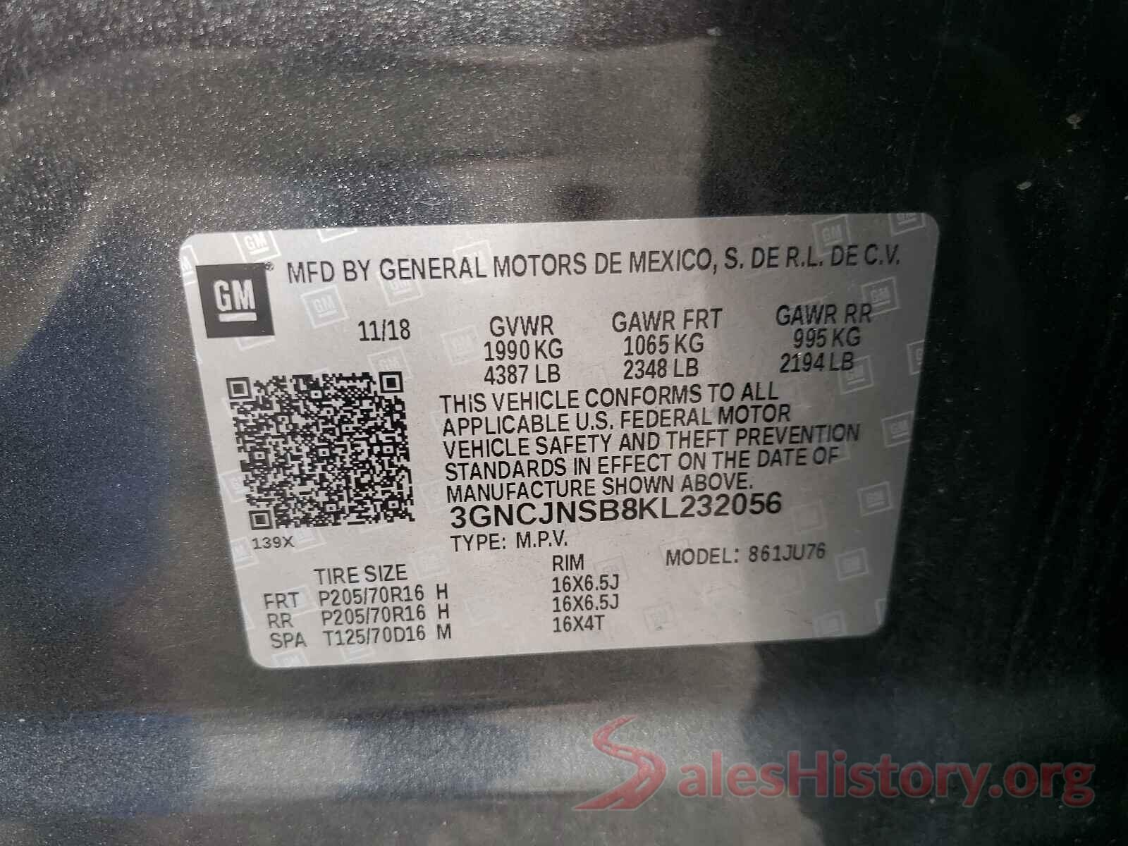 3GNCJNSB8KL232056 2019 CHEVROLET TRAX