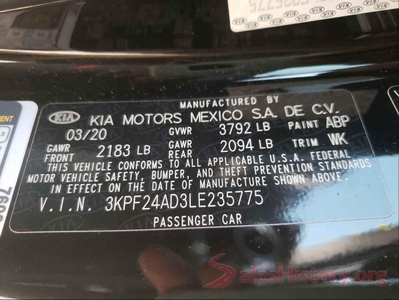 3KPF24AD3LE235775 2020 KIA FORTE