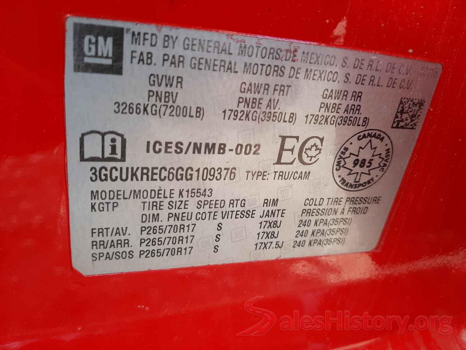 3GCUKREC6GG109376 2016 CHEVROLET SILVERADO