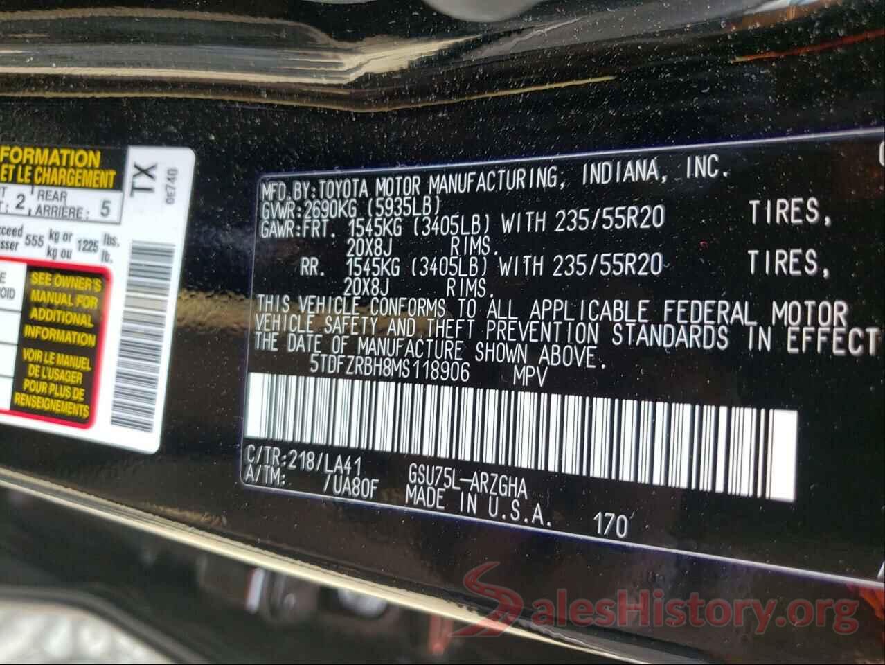 5TDFZRBH8MS118906 2021 TOYOTA HIGHLANDER