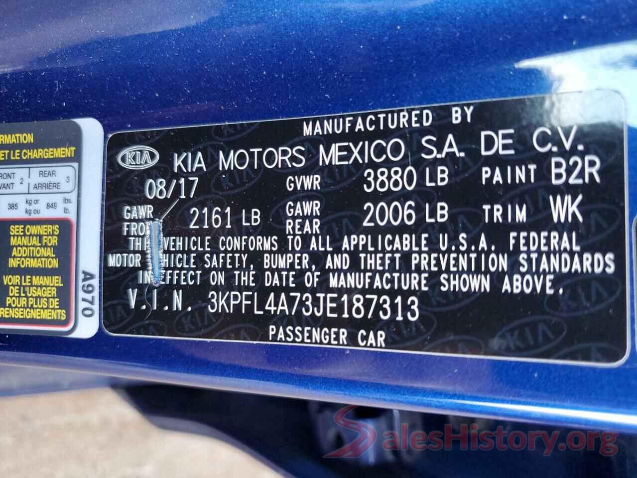 3KPFL4A73JE187313 2018 KIA FORTE