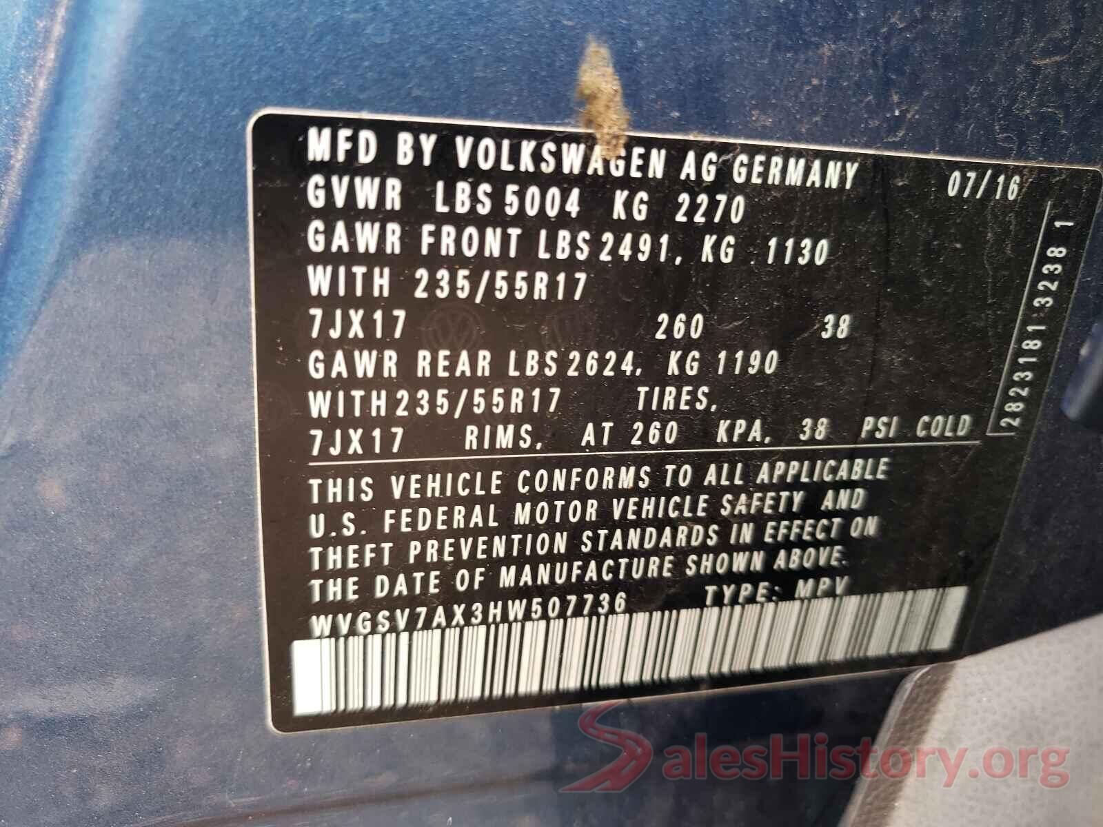 WVGSV7AX3HW507736 2017 VOLKSWAGEN TIGUAN