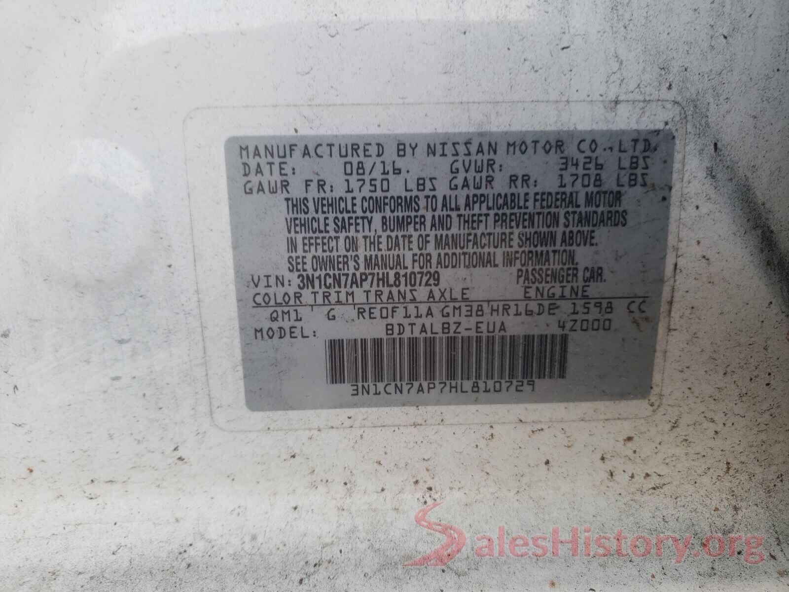 3N1CN7AP7HL810729 2017 NISSAN VERSA