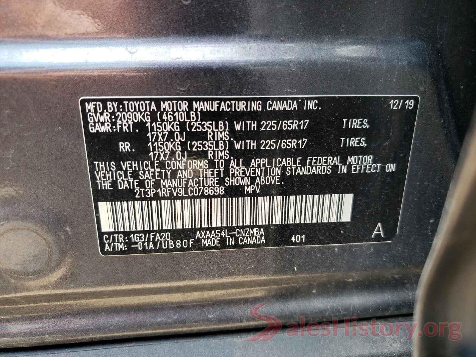 2T3P1RFV9LC078698 2020 TOYOTA RAV4