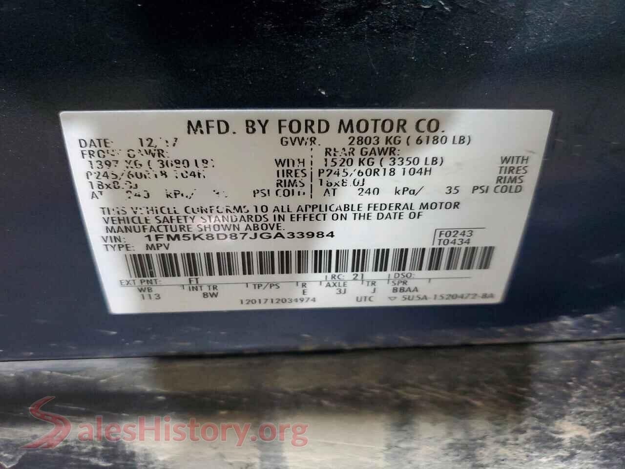 2018 FORD EXPLORER VIN 1FM5K8D87JGA33984, damage close-up
