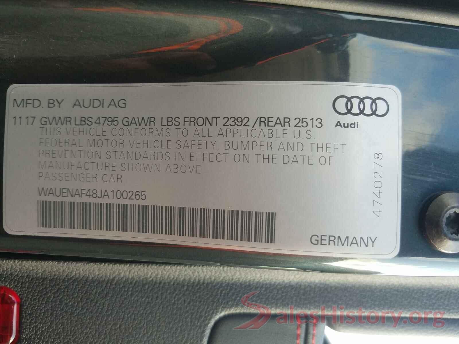 WAUENAF48JA100265 2018 AUDI A4