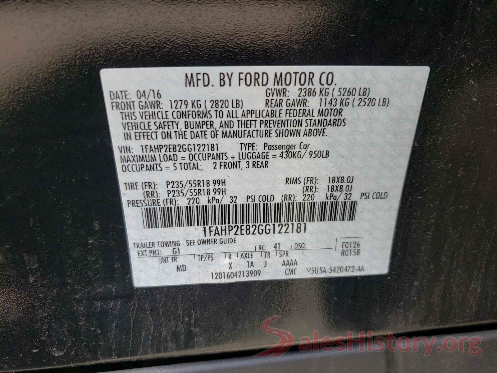 1FAHP2E82GG122181 2016 FORD TAURUS