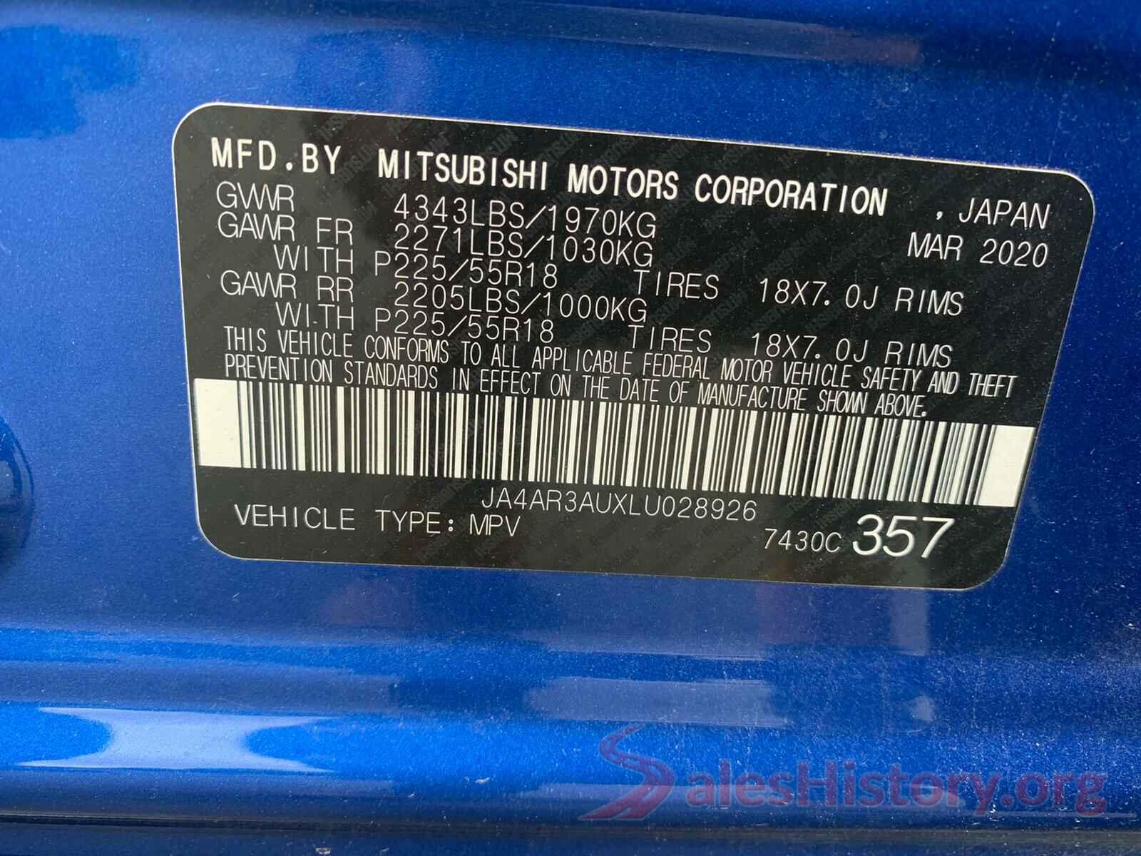 JA4AR3AUXLU028926 2020 MITSUBISHI OUTLANDER