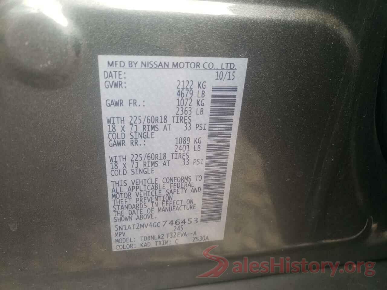 5N1AT2MV4GC746453 2016 NISSAN ROGUE