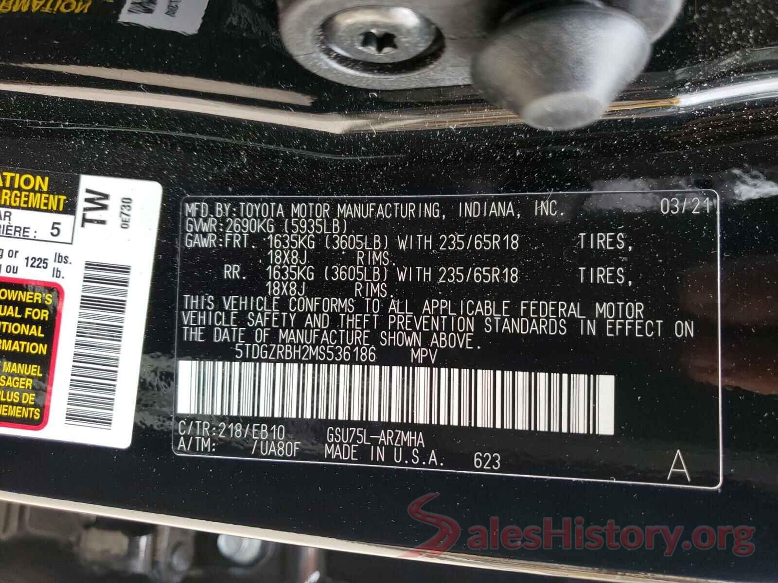 5TDGZRBH2MS536186 2021 TOYOTA HIGHLANDER