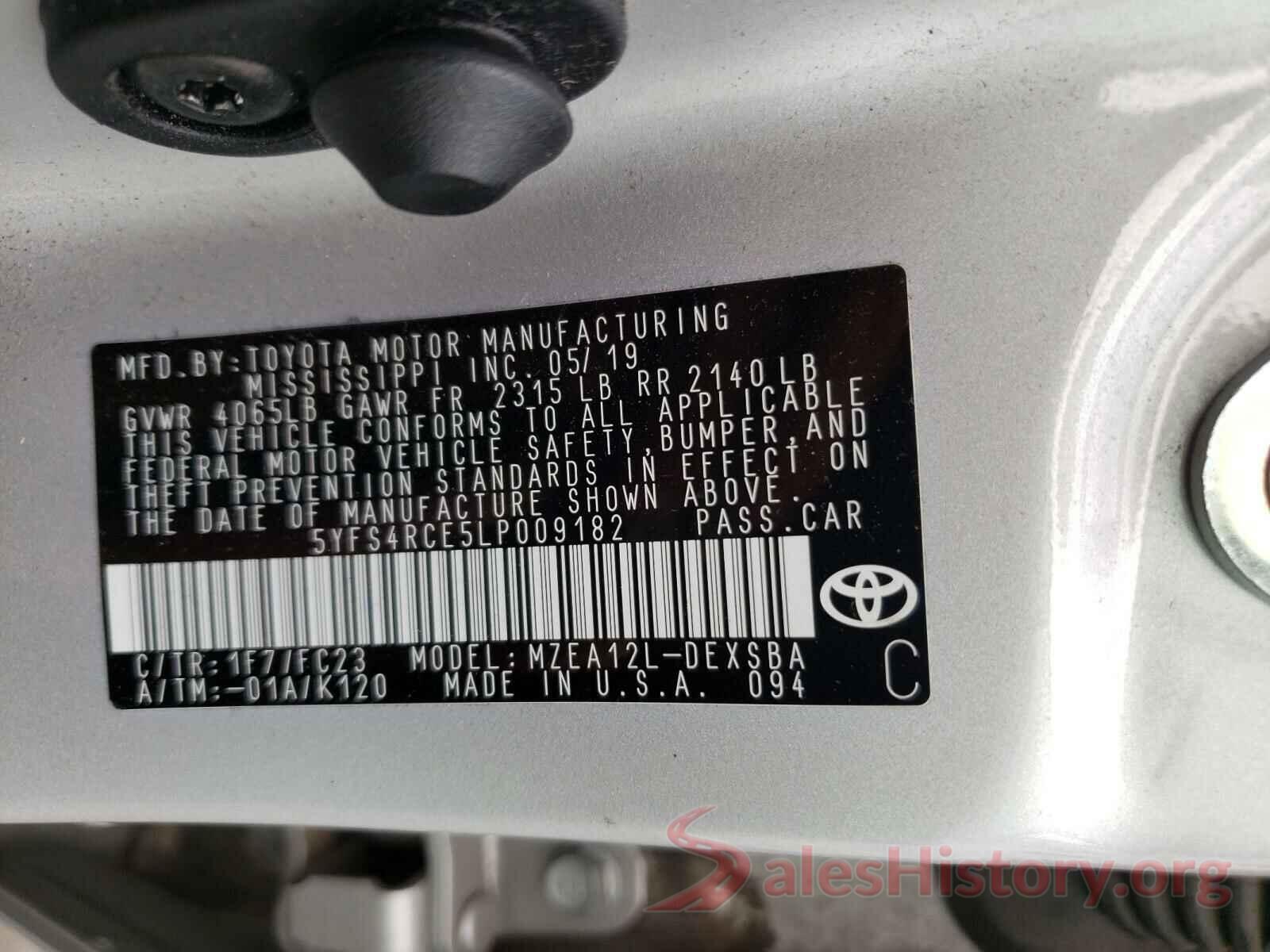 5YFS4RCE5LP009182 2020 TOYOTA COROLLA