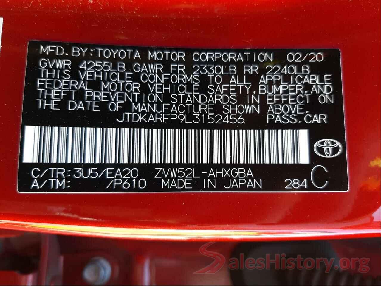 JTDKARFP9L3152456 2020 TOYOTA PRIUS