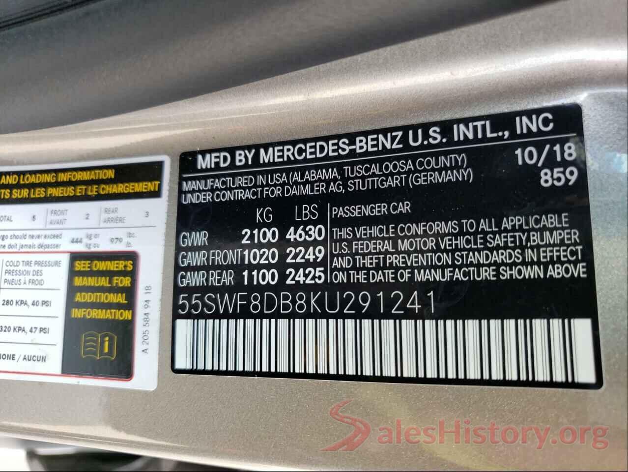 55SWF8DB8KU291241 2019 MERCEDES-BENZ C-CLASS