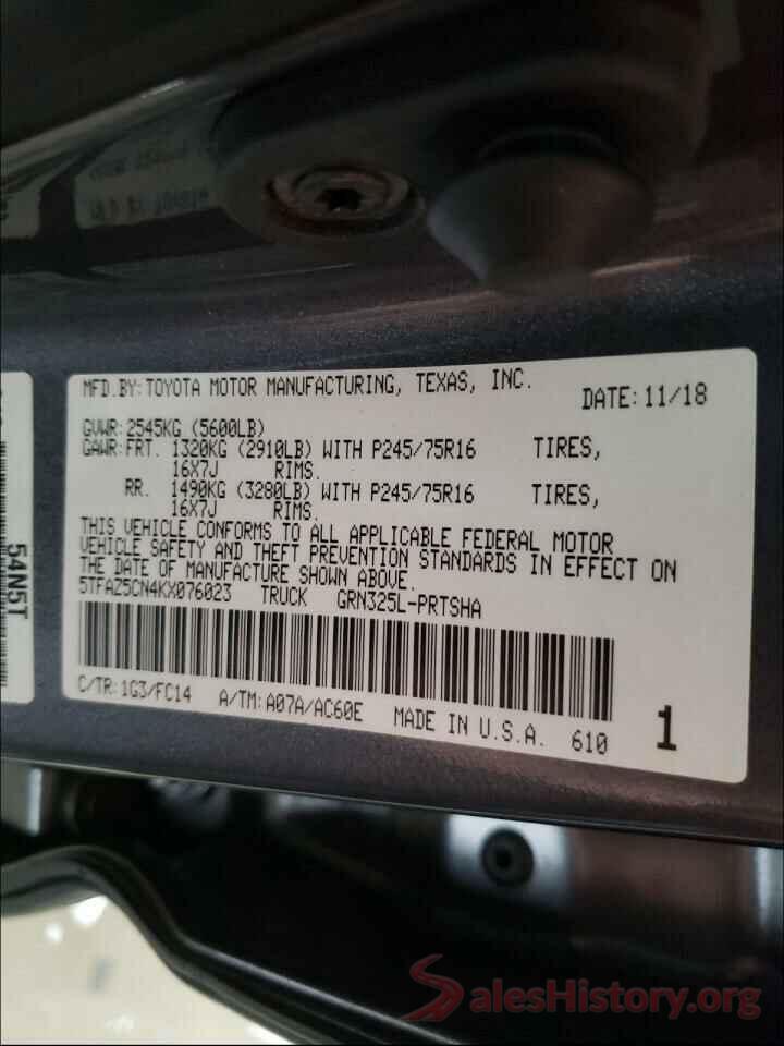 5TFAZ5CN4KX076023 2019 TOYOTA TACOMA