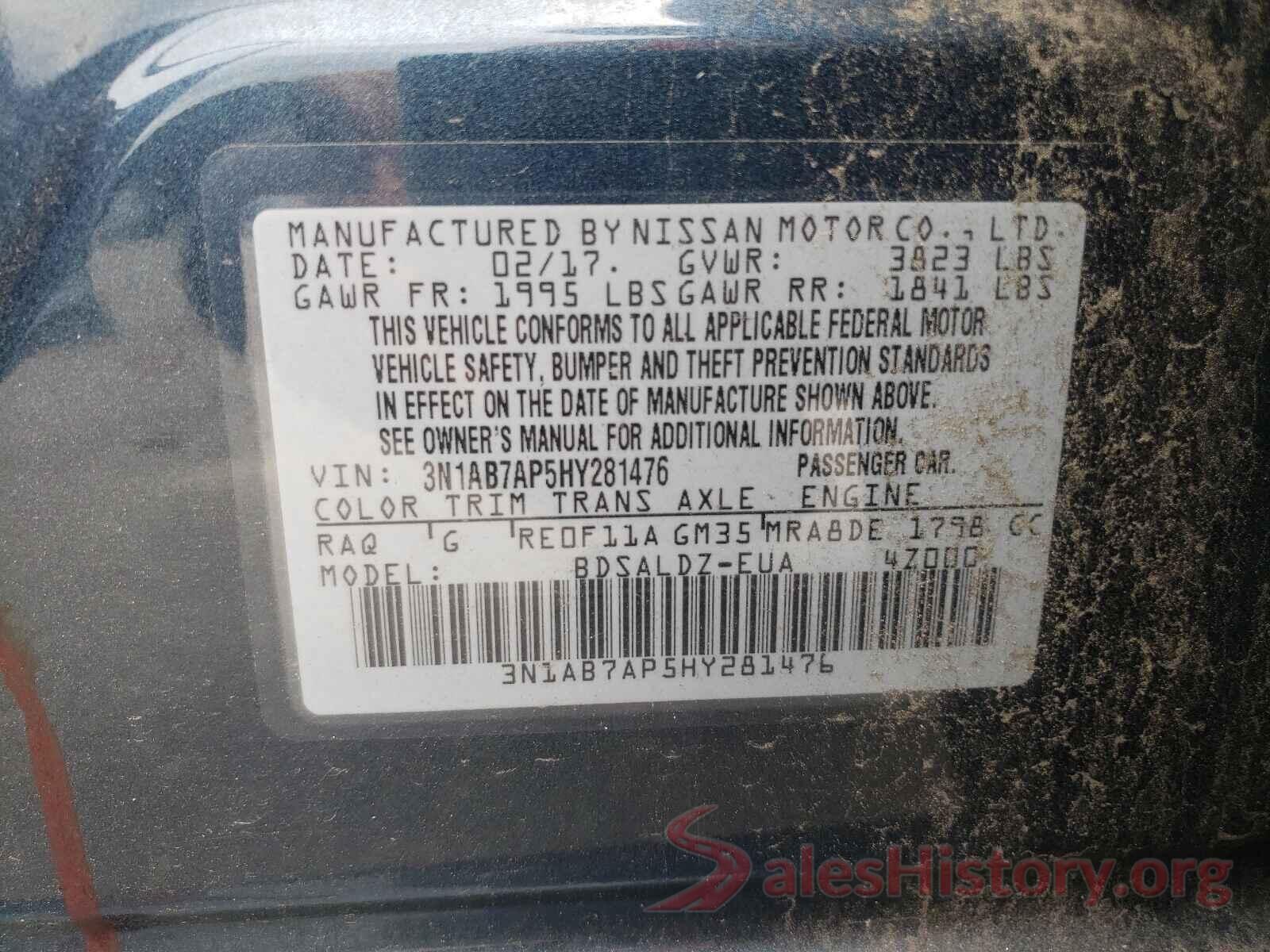 3N1AB7AP5HY281476 2017 NISSAN SENTRA