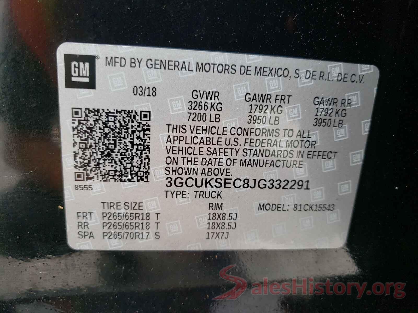 3GCUKSEC8JG332291 2018 CHEVROLET SILVERADO