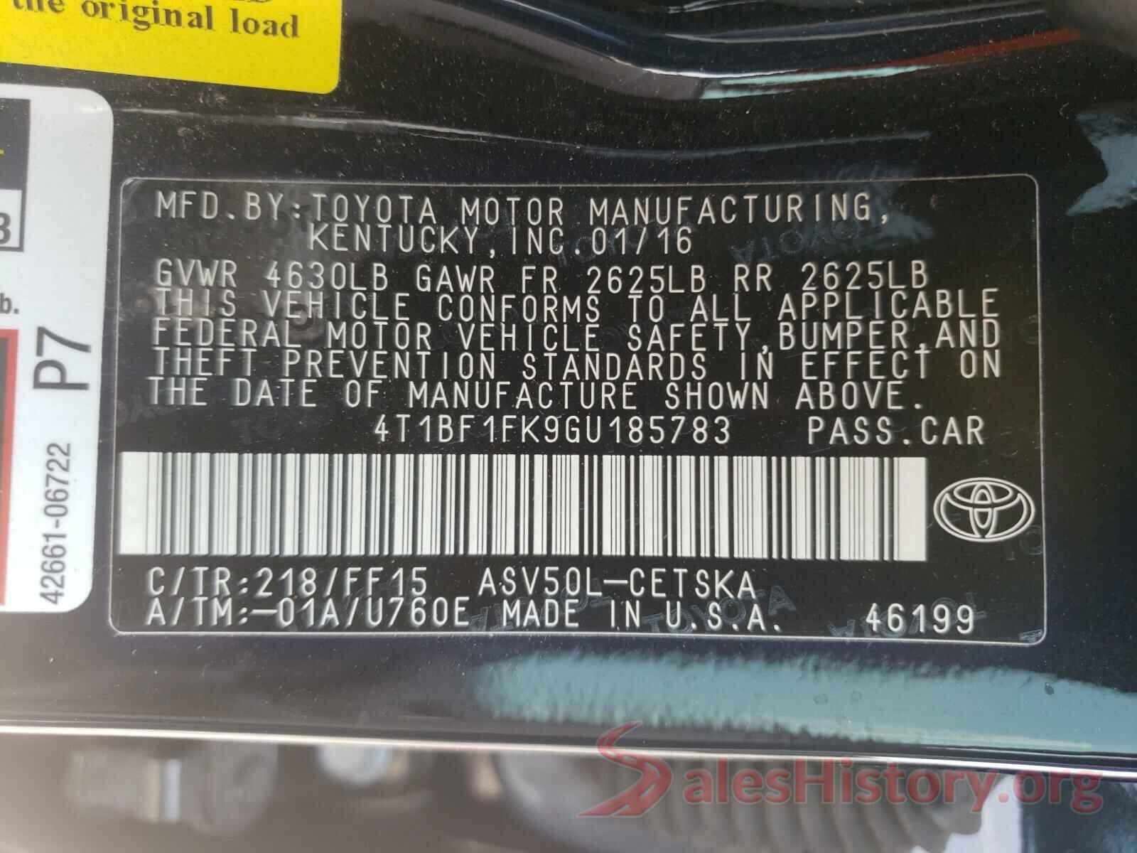 4T1BF1FK9GU185783 2016 TOYOTA CAMRY