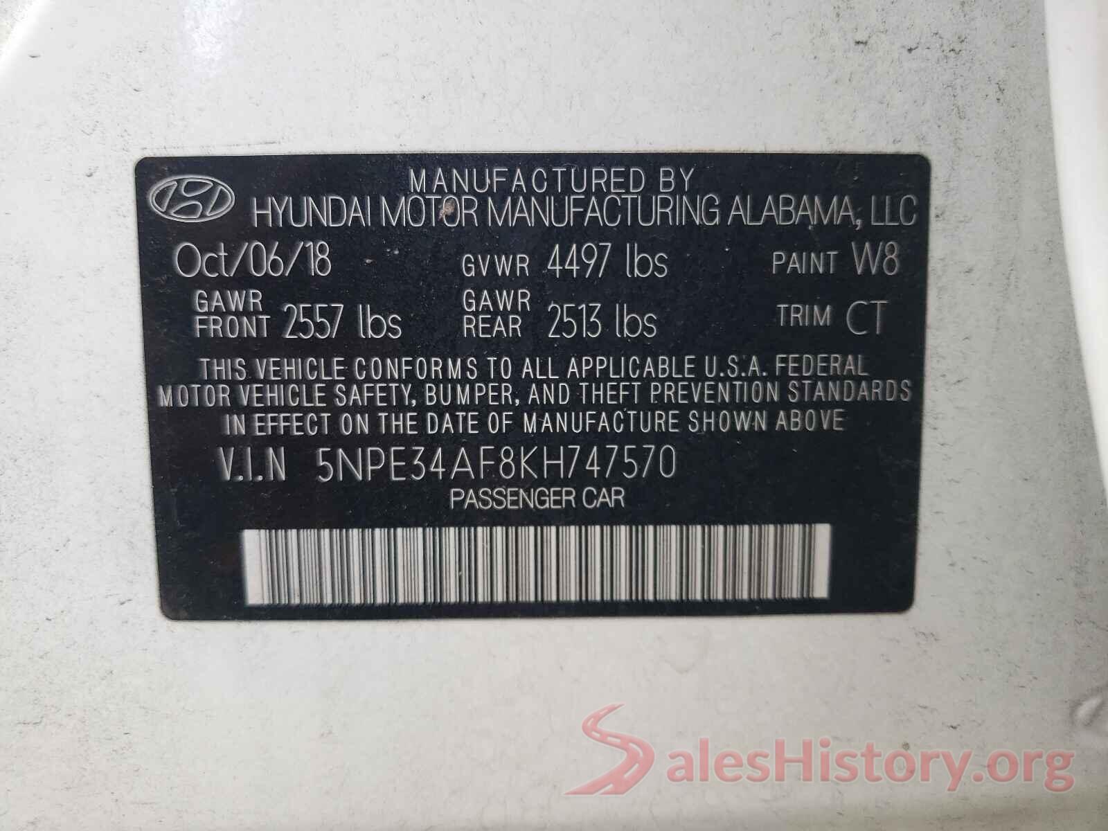 5NPE34AF8KH747570 2019 HYUNDAI SONATA