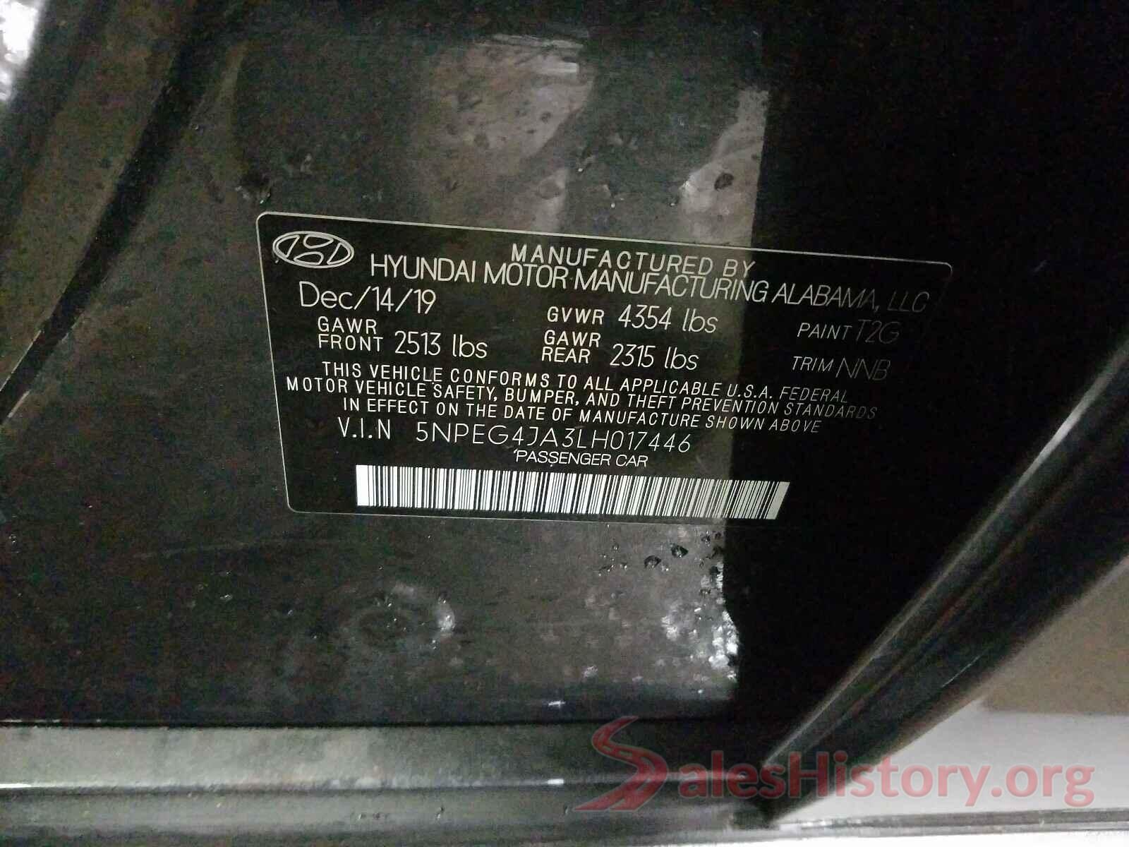 5NPEG4JA3LH017446 2020 HYUNDAI SONATA