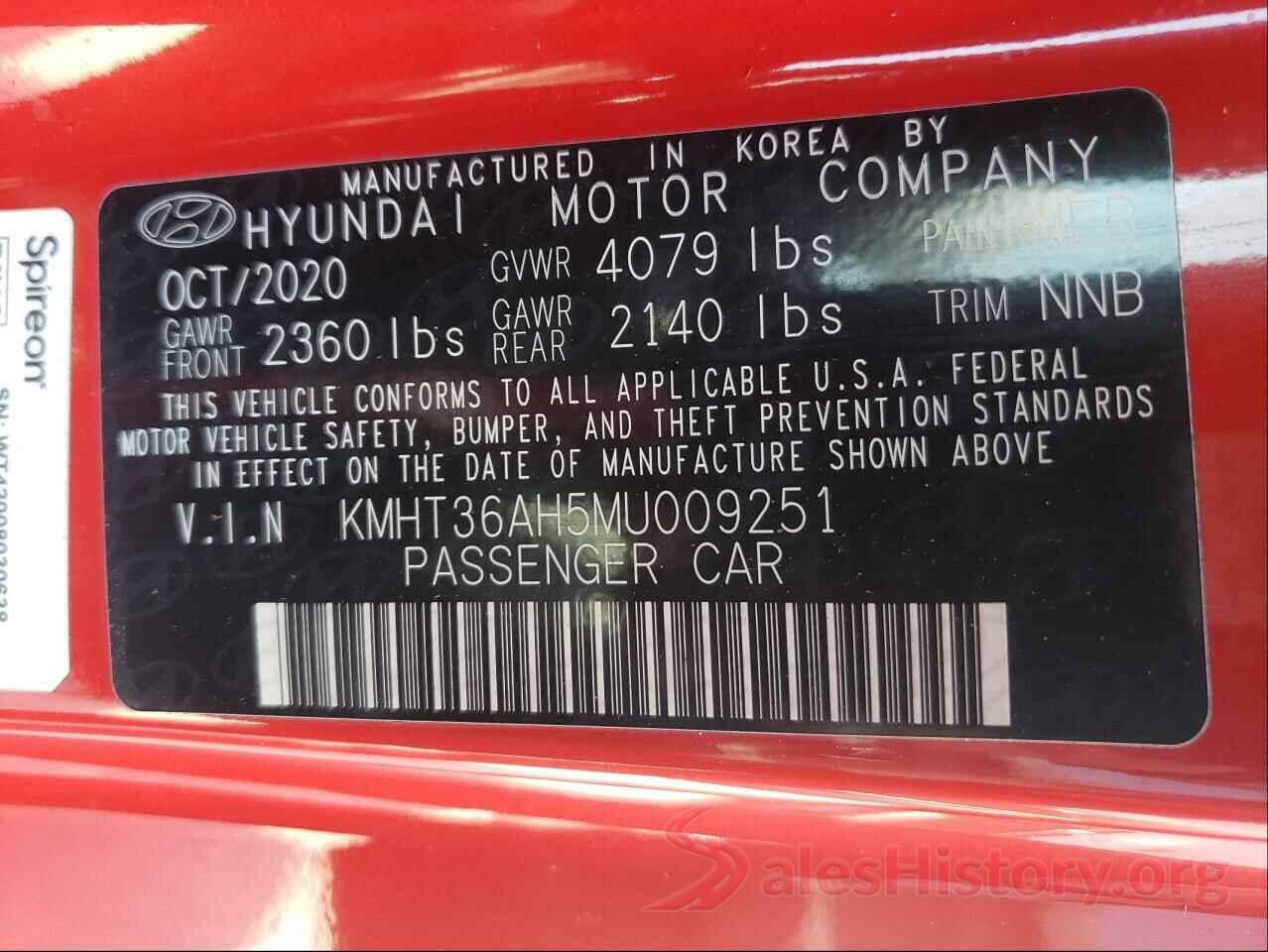 KMHT36AH5MU009251 2021 HYUNDAI VELOSTER